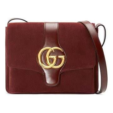 MLB Gucci Arli Gold Logo Suede Splicing Leather Shoulder Messenger Bag Red Classic Retro 550126-0YNAG-6629
