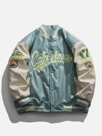 Makersluxe® - "California" PU Stitching Thicken Varsity Jacket