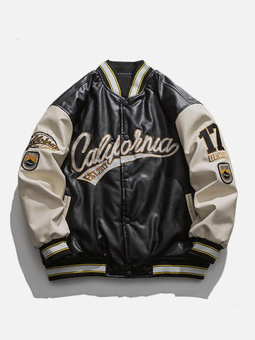 Makersluxe® - "California" PU Stitching Thicken Varsity Jacket