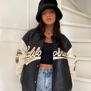 Makersluxe® - "California" PU Stitching Varsity Jacket