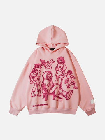 Makersluxe® - Cartoon Line Character Print Hoodie