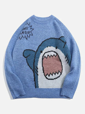 Makersluxe® - Cartoon Shark Pattern Knitted Sweater