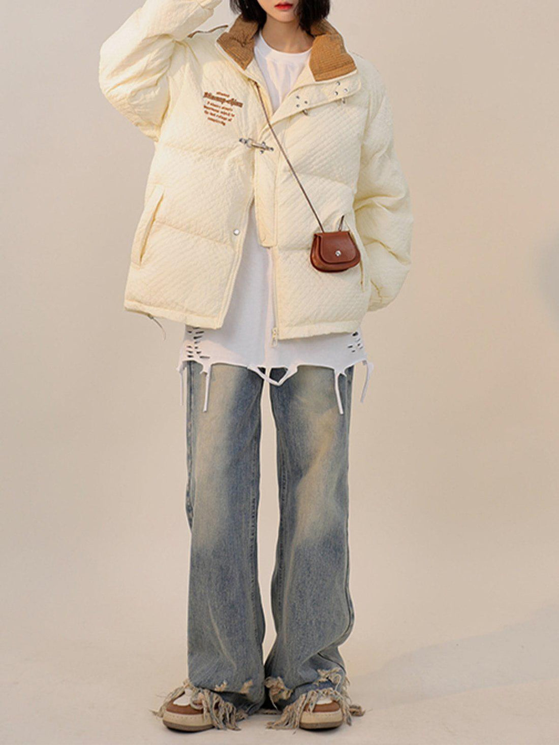 Makersluxe® - Colorblock Metal Buckle Winter Coat