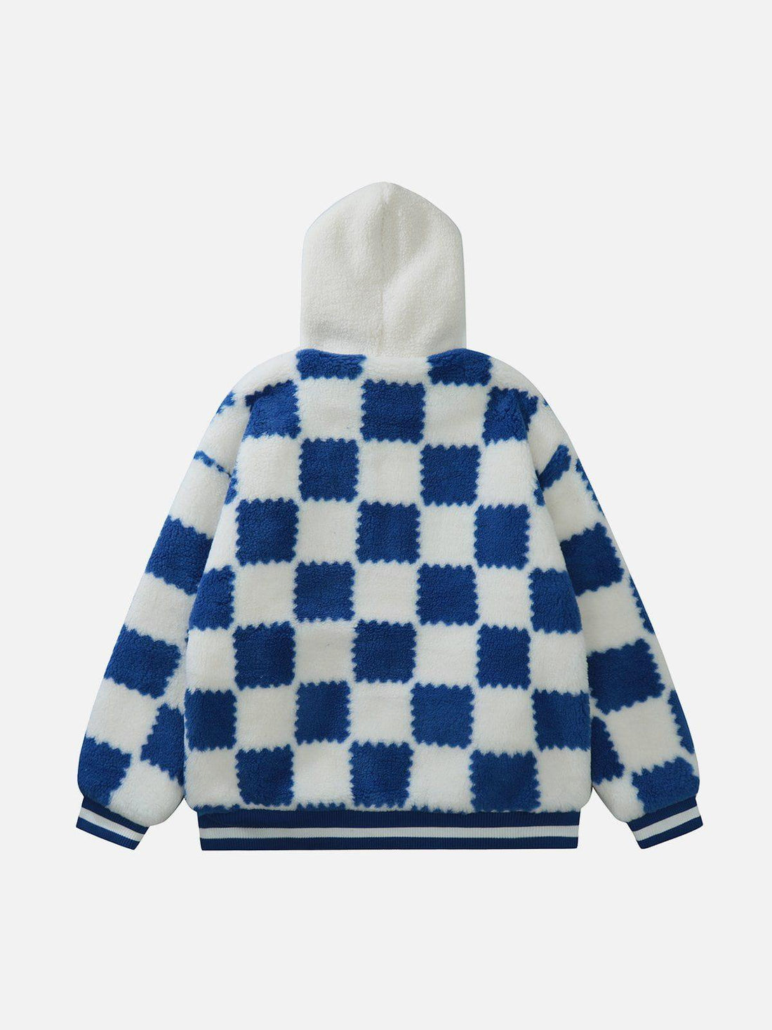 Makersluxe® - Contrast Check Hood Sherpa Coat