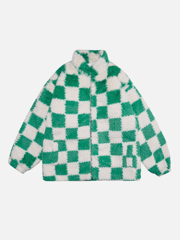 Makersluxe® - Contrast Checkerboard Sherpa Coat