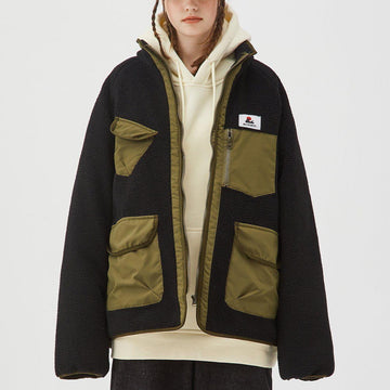 Makersluxe® - Contrast Multi-Pocket Sherpa Winter Coat