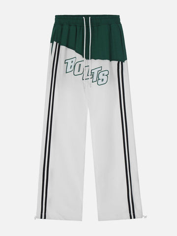 Makersluxe® - Contrast Panel Lettered Flocked Sweatpants