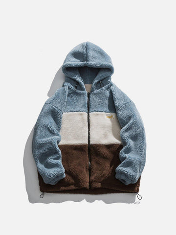 Makersluxe® - Contrast Splicing Sherpa Winter Coat