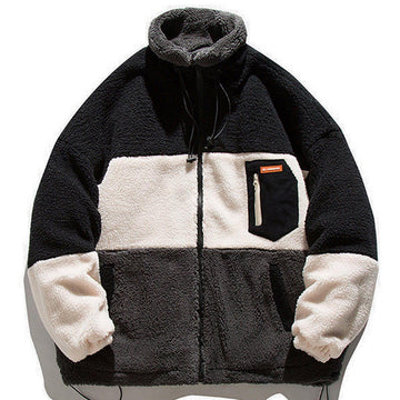 Makersluxe® - Contrast Stitching Pockets Sherpa Coat