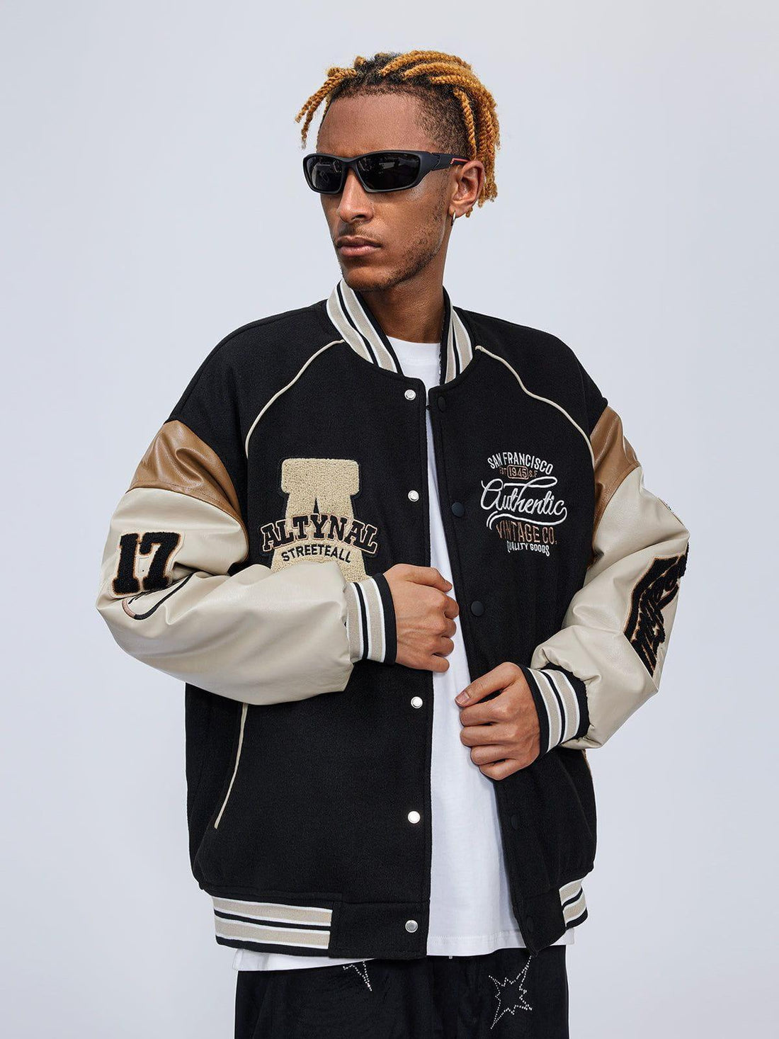 Makersluxe® - Contrast Stitching Varsity Jacket