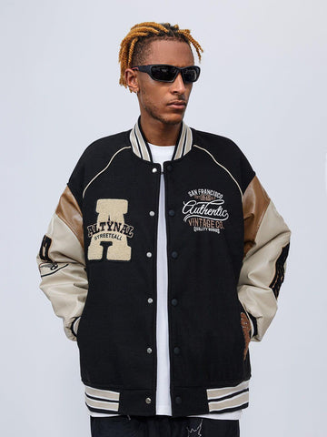 Makersluxe® - Contrast Stitching Varsity Jacket