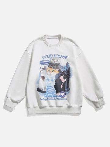 Makersluxe® - Cute Cat Print Sweatshirt