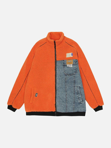 Makersluxe® - Denim Paneled Sherpa Coat