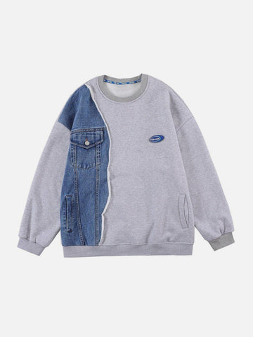 Makersluxe® - Denim Pocket Patchwork Sweatshirt