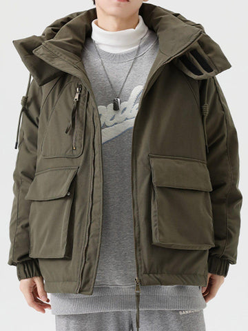 Makersluxe® - Detachable Hat Patchwork Winter Coat