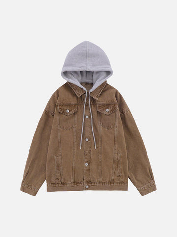 Makersluxe® - Detachable Hood Solid Denim Jacket
