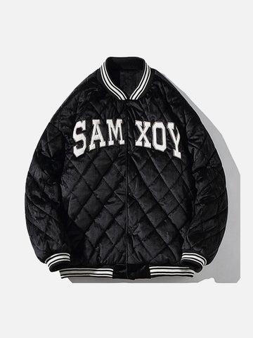 Makersluxe® - Diamond Check Letter Print Winter Coat