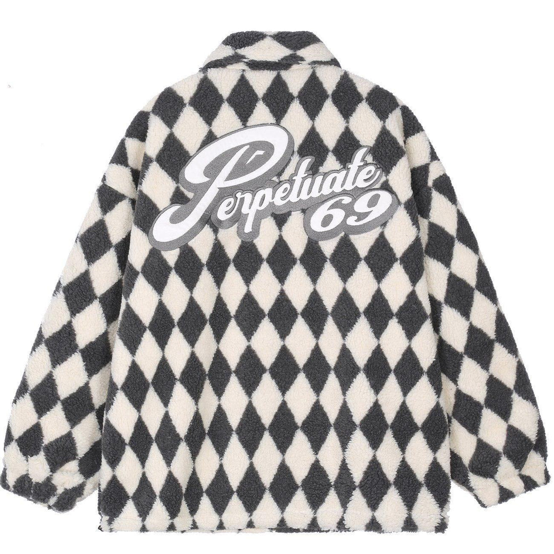 Makersluxe® - Diamond Grid Patch Embroidery Sherpa Winter Coat