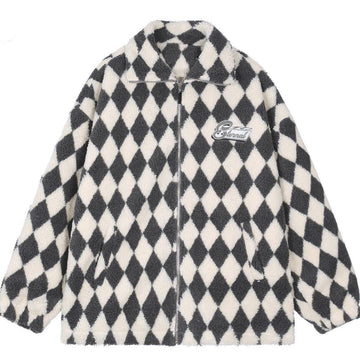 Makersluxe® - Diamond Grid Patch Embroidery Sherpa Winter Coat