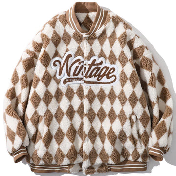 Makersluxe® - Diamond Pattern Letter Flocking Sherpa Winter Coat