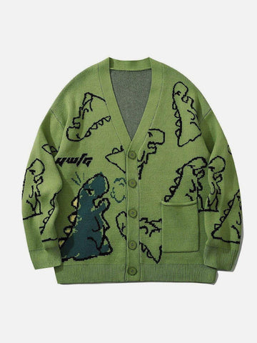 Makersluxe® - Dinosaur Cartoon Pattern Knit Cardigan