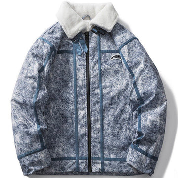Makersluxe® - Distressed Lambswool Collar Winter Coat
