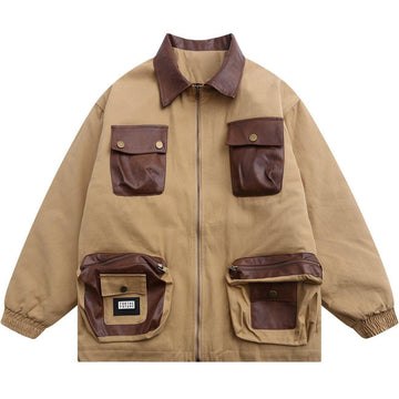 Makersluxe® - Distressed Large Pocket Stitching Winter Coat