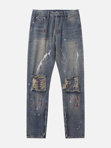 Makersluxe® - Distressed Splashed Ink Graffiti Jeans
