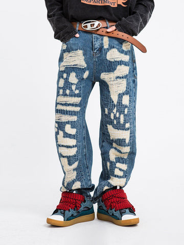 Makersluxe® - Distressed Stitched Patched Jeans