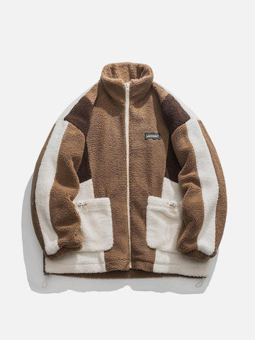 Makersluxe® - Drawstring Patchwork Sherpa Coat