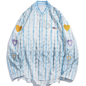 Makersluxe® - Embroidered Heart Distressed Long-sleeved Shirt