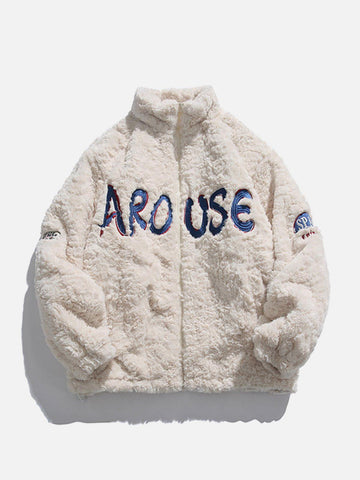 Makersluxe® - Embroidered Lettering Sherpa Coat