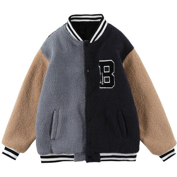 Makersluxe® - Embroidered Letters Color Matching Sherpa Winter Coat