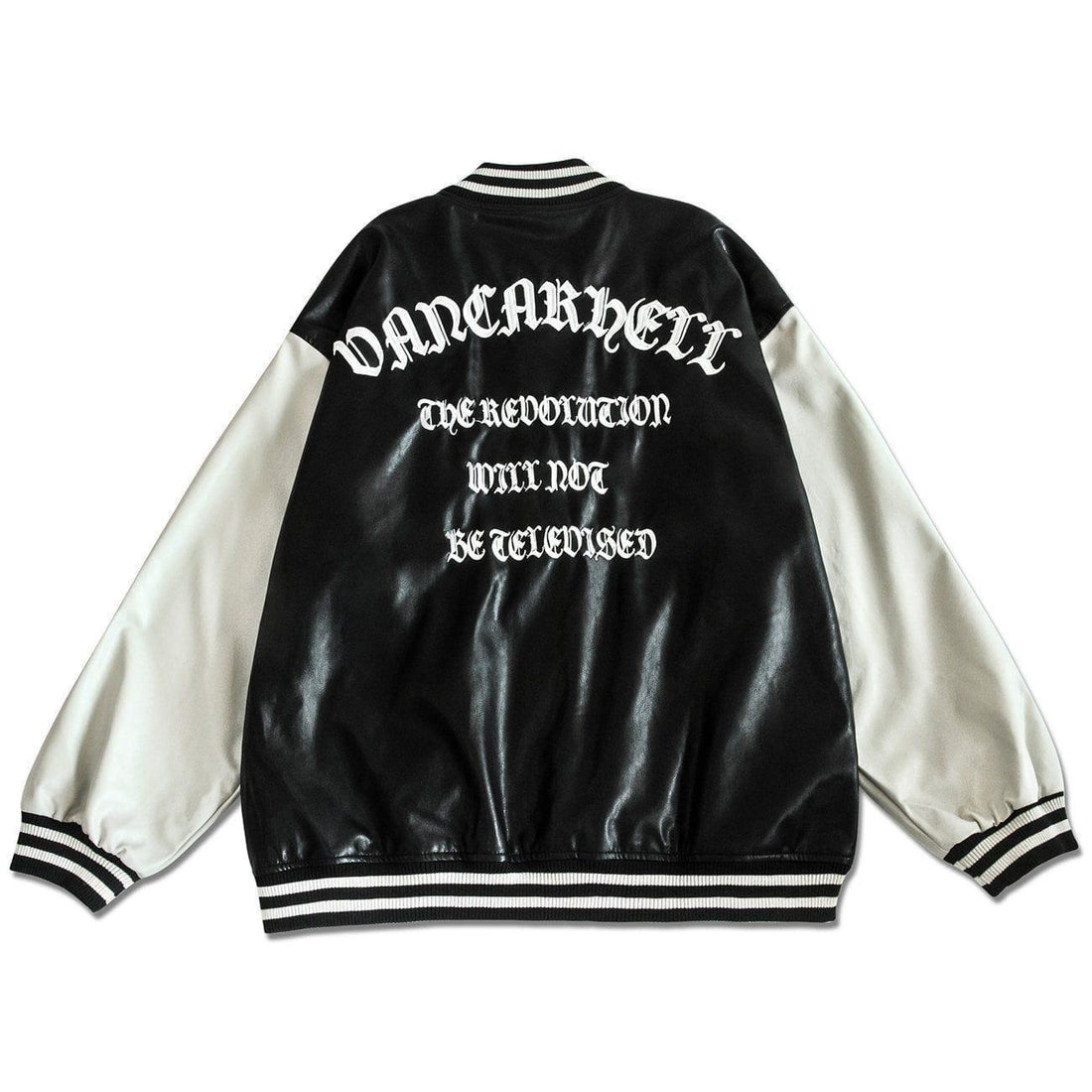 Makersluxe® - Embroidered Letters PU Leather Winter Coat