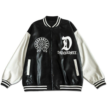 Makersluxe® - Embroidered Letters PU Leather Winter Coat