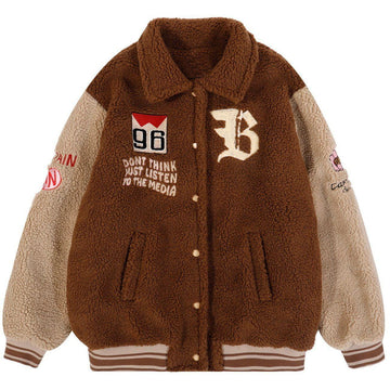 Makersluxe® - Embroidered Letters Sherpa Winter Coat