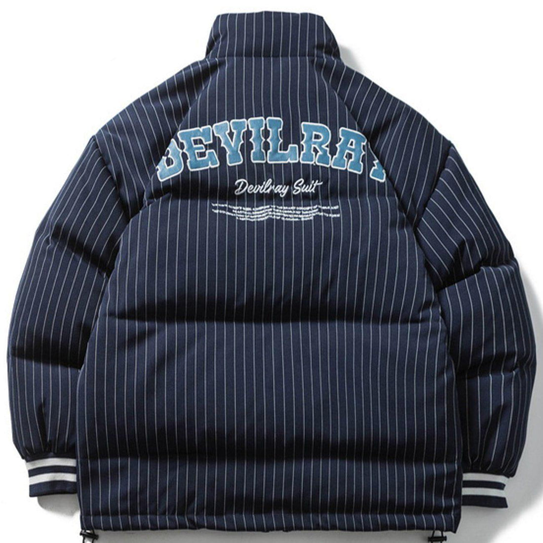 Makersluxe® - Embroidered Letters Stripe Puffer Jacket