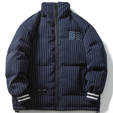 Makersluxe® - Embroidered Letters Stripe Puffer Jacket
