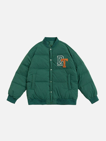 Makersluxe® - Embroidered Letters Varsity Down Coat