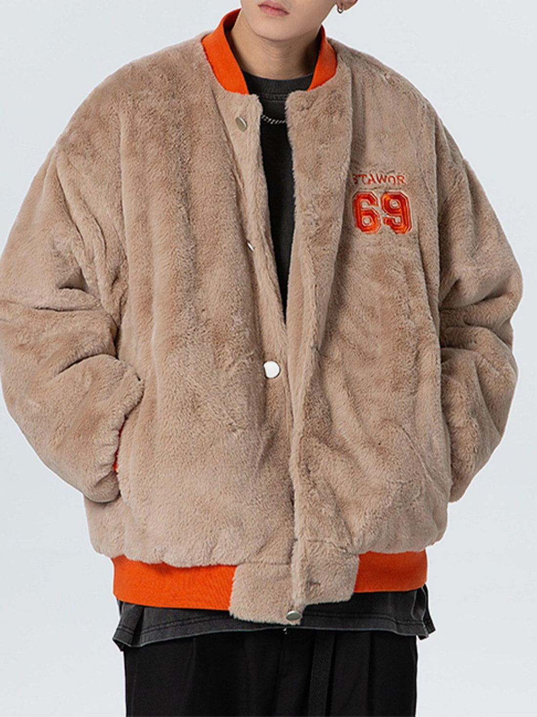 Makersluxe® - Embroidered Numbers Sherpa Coat