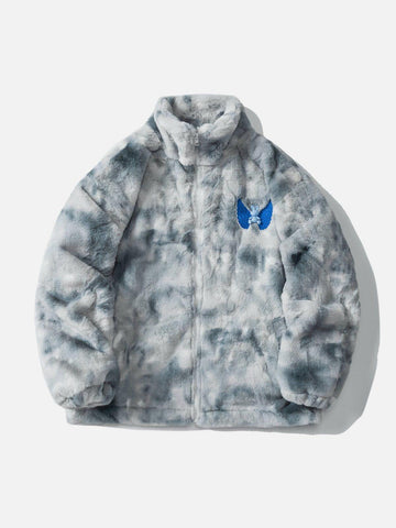 Makersluxe® - Embroidered Wings Bunny Label Tie Dye Sherpa Coat