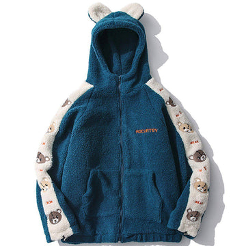 Makersluxe® - Embroidery Bear Patchwork Sherpa Winter Coat
