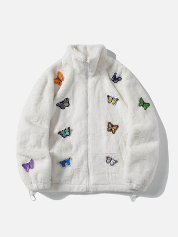 Makersluxe® - Embroidery Butterfly Sherpa Jacket
