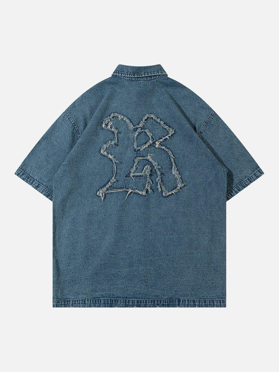 Makersluxe® - Embroidery Denim Short Sleeve Shirts