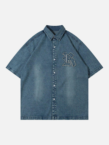 Makersluxe® - Embroidery Denim Short Sleeve Shirts