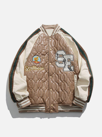 Makersluxe® - Embroidery Patchwork PU Winter Coat