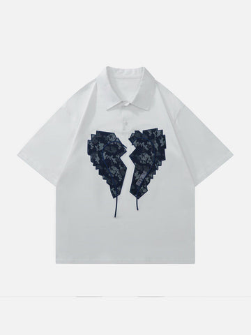 Makersluxe® - Embroidery Split Heart Short Sleeve Shirts