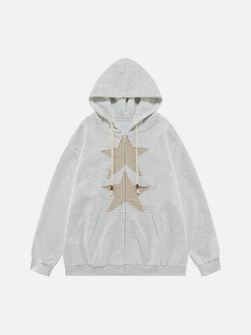 Makersluxe® - Embroidery Star Zip Up Hoodie