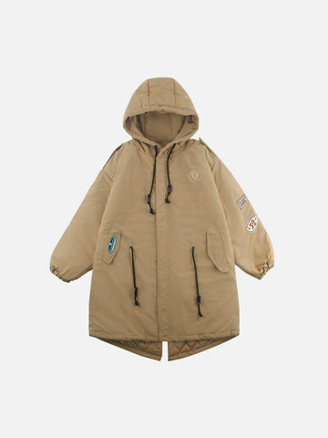 Makersluxe® - F Badge Embroidered Extended Winter Coat