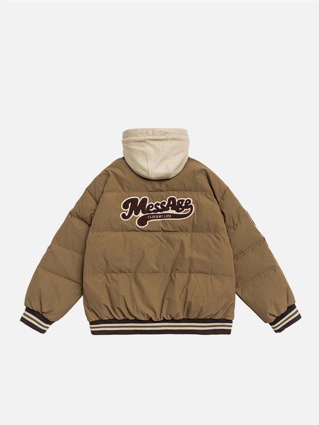 Makersluxe® - Fake Two Piece Flocked Letters Winter Coat